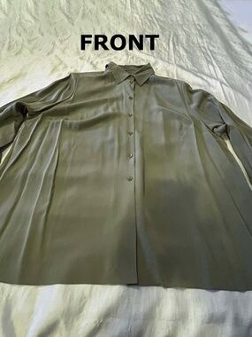 BLOUSE, PURE SILK, OLIVE, SIZE 22W, BUTTON FRONT, LONG SLEEVES WITH CUFFS, HAS
